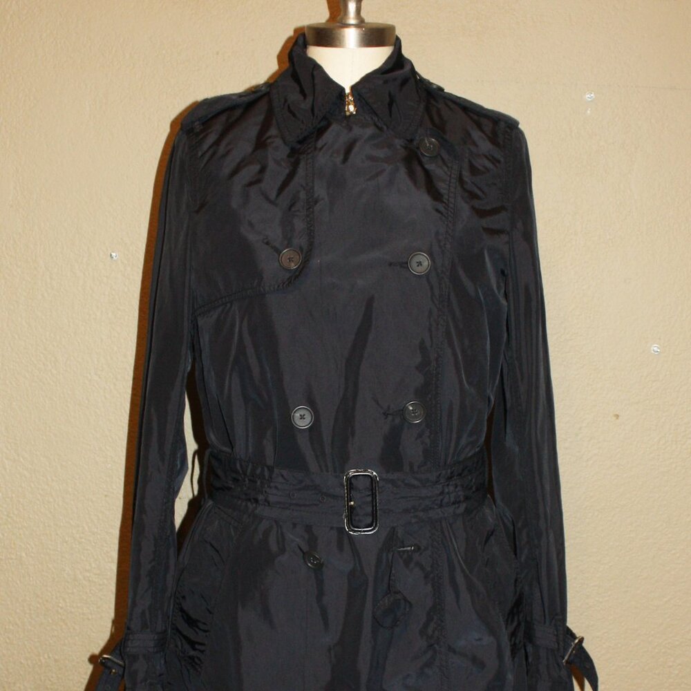 BANANA REPUBLIC CLASSIC BLACK BELTED RAIN COAT TRENCH COAT SMALL 2 4